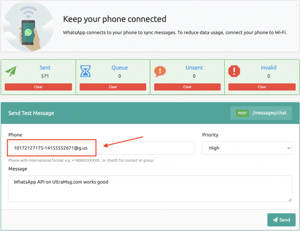 WhatsApp Group को संदेश भेजें - Ultramsg